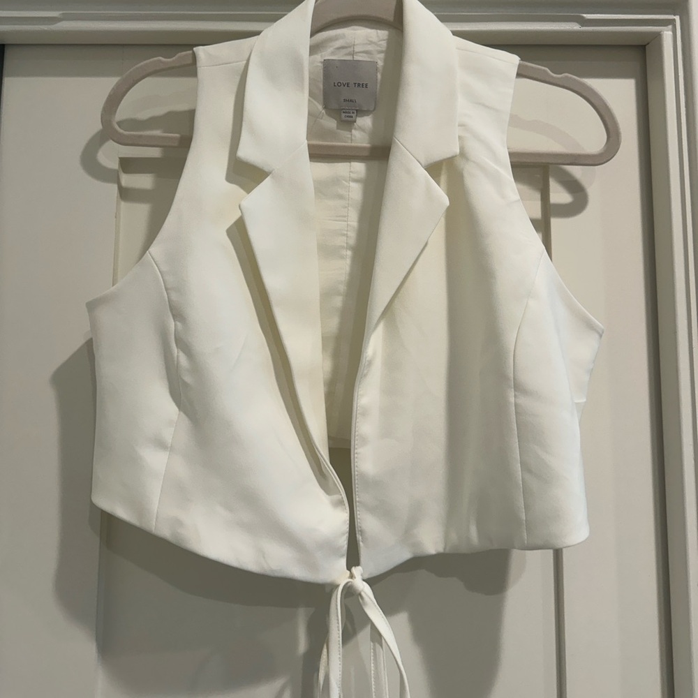 Love Tree Cream Sleeveless Vest with Tie Front
